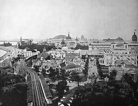 风景,建筑,领土,世界,展示,1893年,俯视,历史,黑白,芝加哥,美国,北美