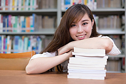 美女,亚洲女性,学生,头像,书本,图书馆,书架,背景