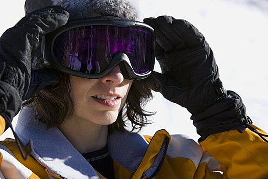 女人,滑雪护目镜,户外,冬天