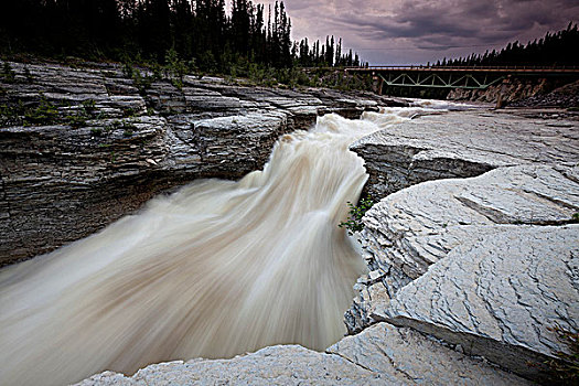 瀑布,鲑鱼,河,加拿大西北地区,加拿大