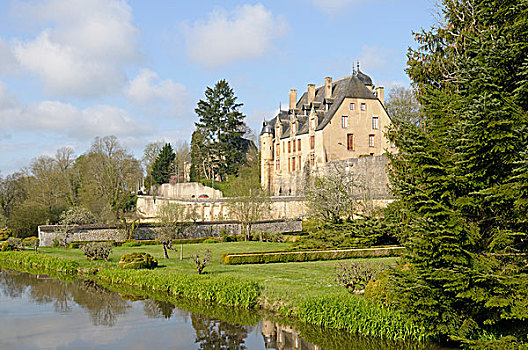 法国,勃艮第,城堡,水,花园,前景