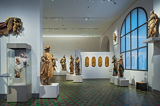 大厅,巴洛克,塑像,国家博物馆,慕尼黑,上巴伐利亚,巴伐利亚,德国,欧洲