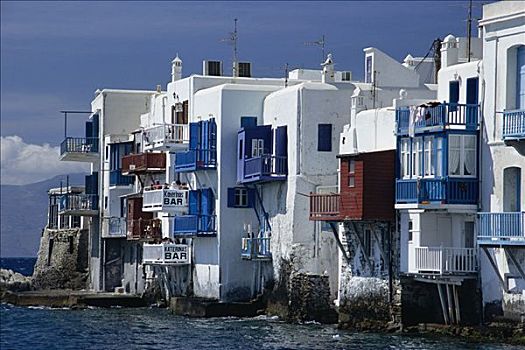 建筑,海岸线,小威尼斯,米克诺斯岛,希腊