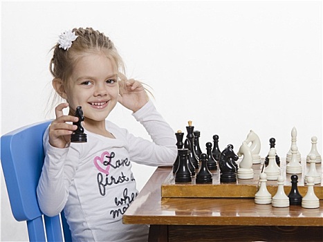 女孩,玩,下棋,好心情
