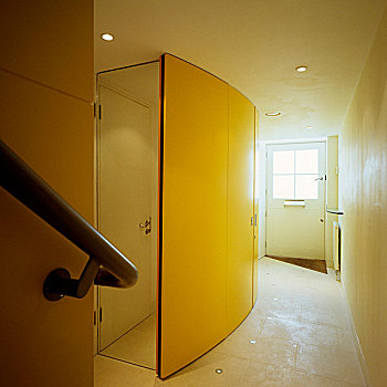 弯曲,柜橱,黄色,正面,反射,门,侧面,走廊