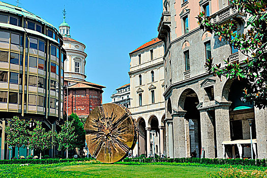 青铜,光盘,雕塑,广场,市区,米兰,意大利