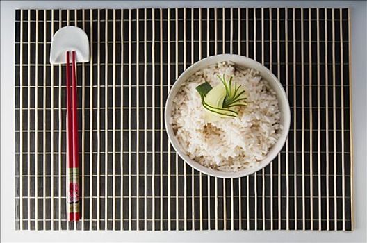 俯拍,筷子,碗,烹饪,糙米