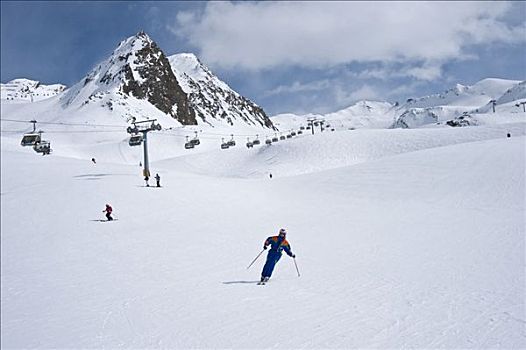 滑雪道,滑雪者,山,滑雪胜地,山谷,提洛尔,奥地利