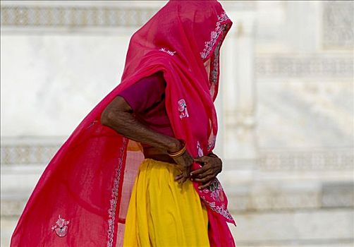 女人,穿,粉色,纱丽,陵墓,泰姬陵,北方邦,北印度,印度,亚洲