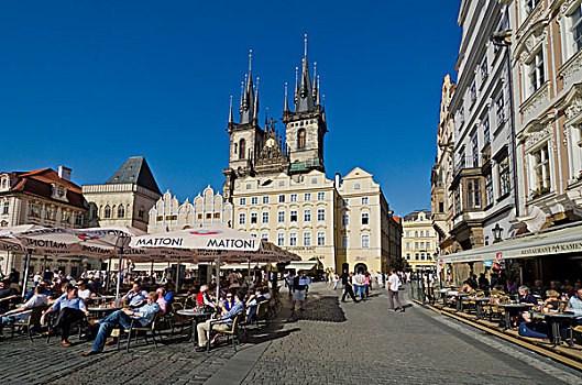 餐馆,旧城广场,区域,提恩教堂,布拉格,捷克共和国,欧洲