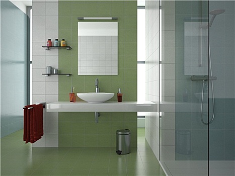 现代,绿色,浴室
