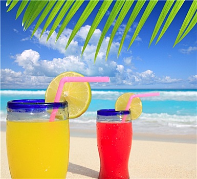 海滩,热带,鸡尾酒,棕榈树,青绿色