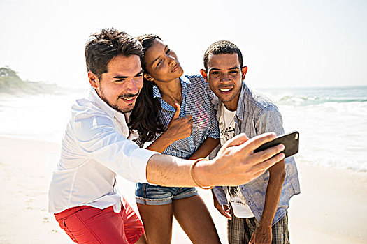 朋友,自拍,智能手机,海滩,里约热内卢,巴西