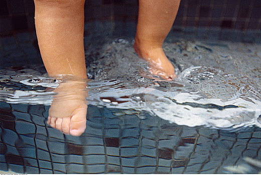 幼儿,脚步,游泳池