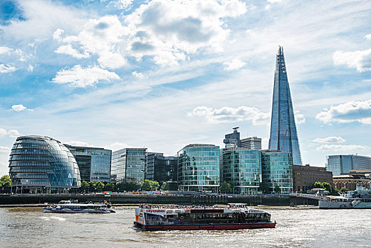 风景,上方,泰晤士河,伦敦,河边,市政厅,摩天大楼,碎片,南华克,英格兰,英国