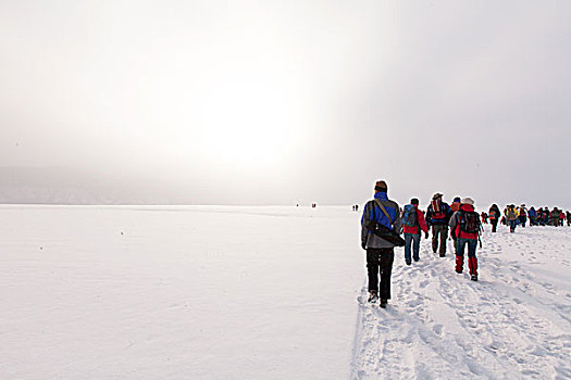 冰天雪地,徒步者,队伍,寒冷
