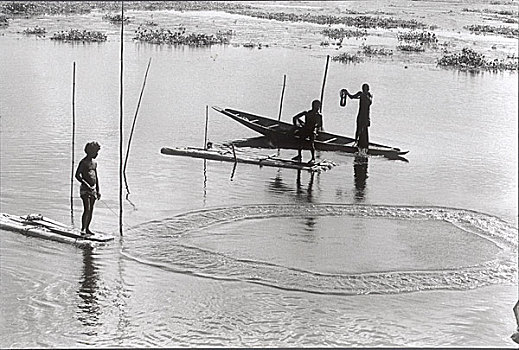 渔民,投掷,网,河