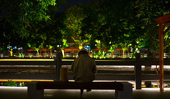 夜晚,公园座椅