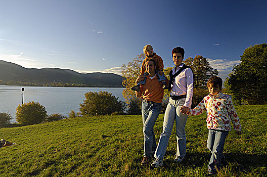 家庭,远足,泰根湖,巴伐利亚,德国