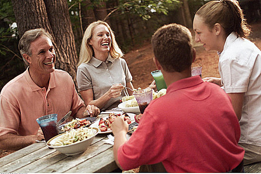 家庭,吃,食物,野餐桌