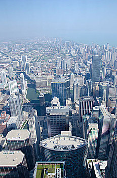 伊利诺斯,芝加哥,塔,希尔斯大厦,市区,天空,平台,地面,俯视,城市