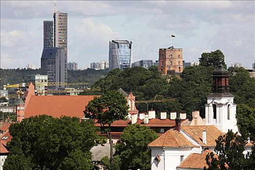 上方,历史名城,中心,维尔纽斯,正面,摩天大楼,立陶宛,波罗的海国家,欧洲