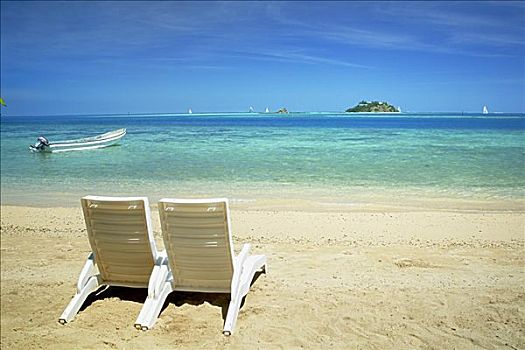 斐济,玛玛努卡群岛,岛屿,海滩,两个,面对,室外,清晰,蓝色,海洋,远景