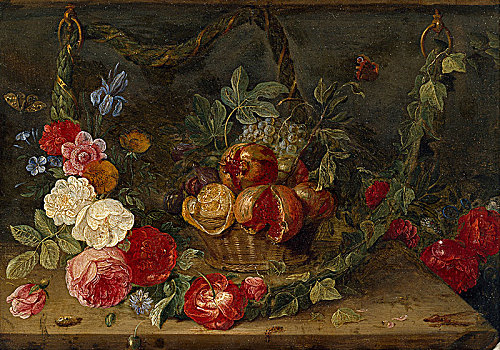 装饰,静物,构图,篮子,水果,17世纪中期,艺术家