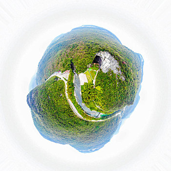 小行星视角航拍湖北恩施利川腾龙洞风景区球形全景图