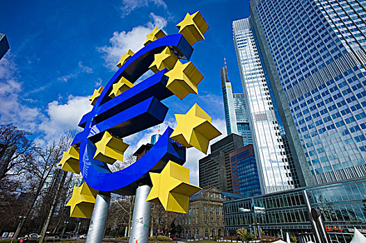 象征,欧元,货币,正面,欧洲,中心,银行,法兰克福,黑森州,德国