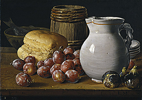 静物,李子,无花果,面包,罐,一半,18世纪,艺术家