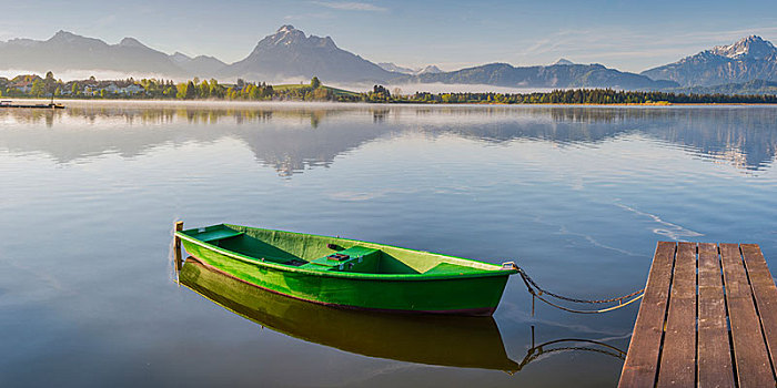 绿色,划桨船,湖,看,靠近,巴伐利亚,德国,欧洲