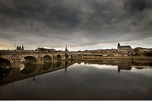 桥,上方,河,小镇,布卢瓦,卢瓦尔河谷,法国
