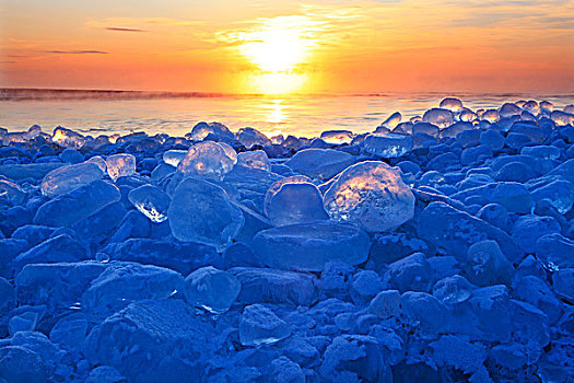 冰块,奢华,岸边,日出