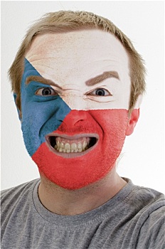 脸,疯狂,愤怒,男人,涂绘,彩色,捷克,旗帜