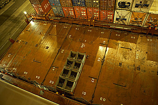 货箱,甲板,港口,集装箱船