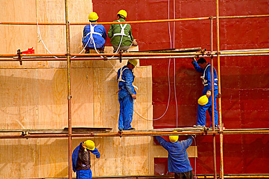建筑工人,脚手架,上海,中国