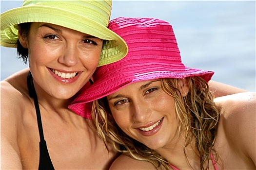 头像,微笑,女人,帽子,海岸