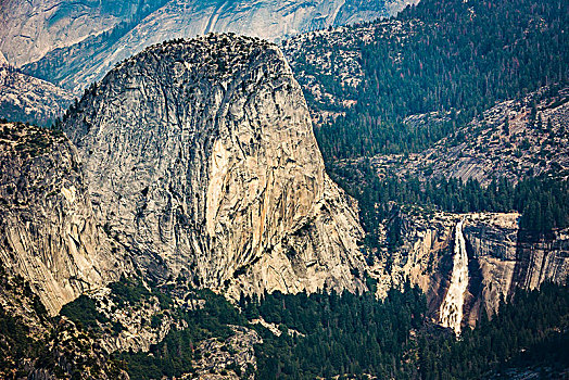 自由,帽,花冈岩,圆顶,春天,瀑布,冰河,优胜美地山谷,优胜美地国家公园,加利福尼亚,美国