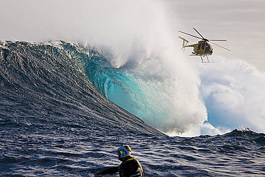 夏威夷,毛伊岛,直升飞机,拍摄,冲浪,颚部,头部,驾驶,摩托艇