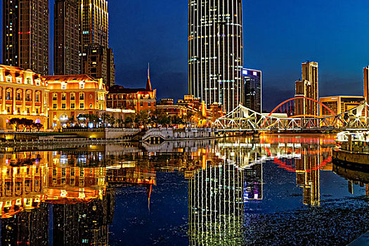 天津海河广场夜景全景