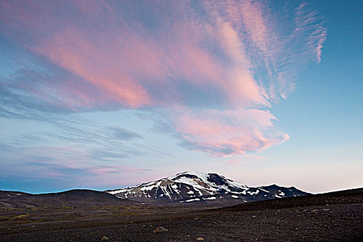 粉色,云,上方,山,晚间,气氛,东方,高地,冰岛,欧洲