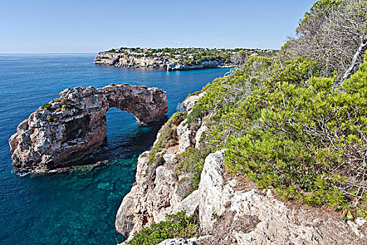 自然,石头,拱形,岩石,海岸,靠近,马略卡岛,巴利阿里群岛,西班牙,地中海,欧洲