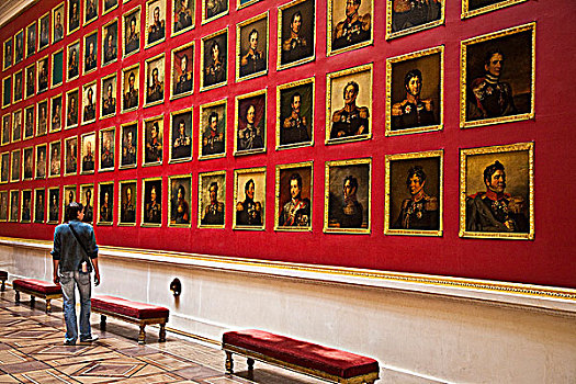 俄罗斯,圣彼得堡,艾尔米塔什博物馆,画廊,爱国,战争,1812年,墙壁,排列,肖像,局部