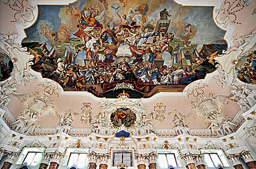 天花板,壁画,大厅,教堂,德国地名,巴伐利亚,德国,欧洲