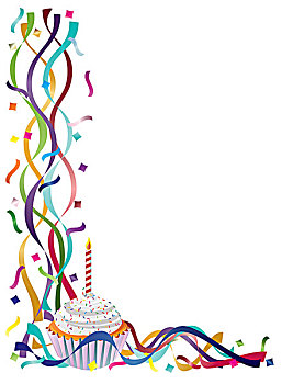 生日,杯形蛋糕,带,五彩纸屑