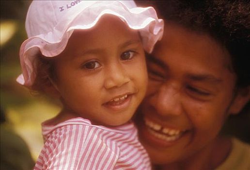 斐济,岛屿,特写,小女孩,微笑,爸爸,笑,软,发光
