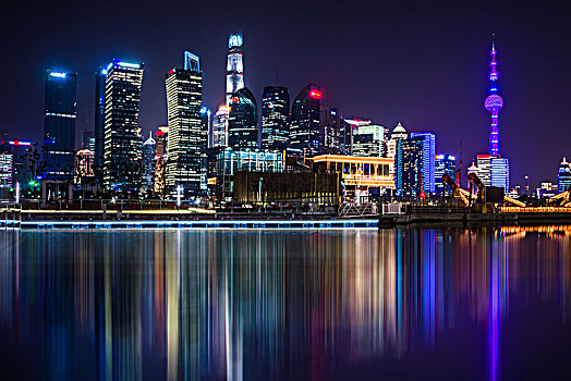 漂亮,上海,天际线,夜晚,现代,城市,背景