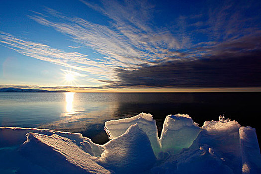 子夜太阳,北极圈,海洋,浮冰,边缘,加拿大