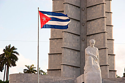 逆光,古巴国旗,上方,雕塑,正面,纪念,塔,哈瓦那,古巴